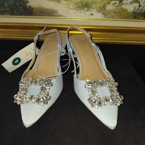 a new day Light Blue Pointed Slingback Flats with Crystal Square Buckle